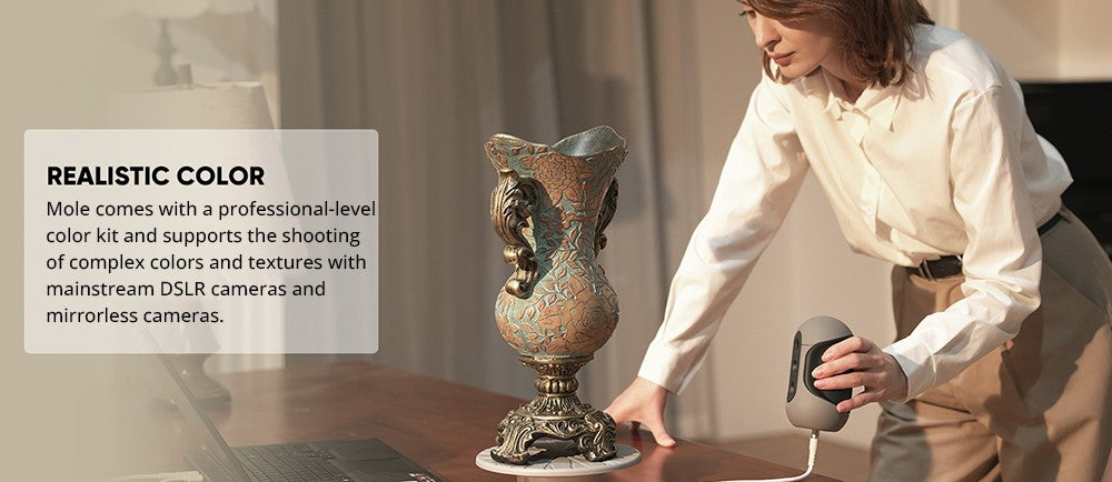 3DMakerpro Mole Standard 3D Scanner, 0.05mm Accuracy, 0.1mm Resolution, 150-400mm Work Distance, with Multi-Spectral Technology, Support Facial Scanning