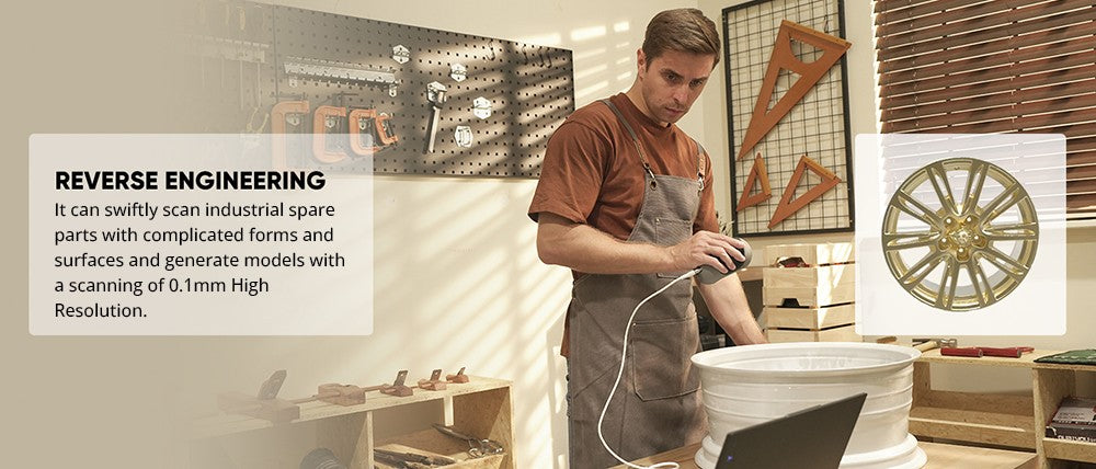 3DMakerpro Mole Standard 3D Scanner, 0.05mm Accuracy, 0.1mm Resolution, 150-400mm Work Distance, with Multi-Spectral Technology, Support Facial Scanning