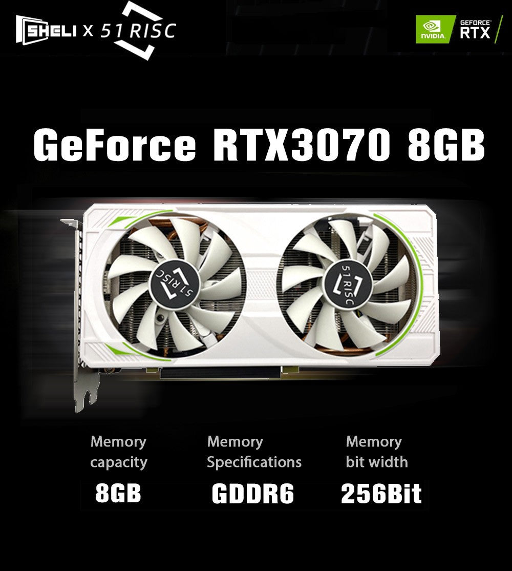 51RISC Graphics Card RTX3070 8GB NVIDIA GPU 12Pin GDDR6 256bit HDMI*1 DP*3 PCI-E 4.0 x16 rtx3070 8GB Gaming Video Card