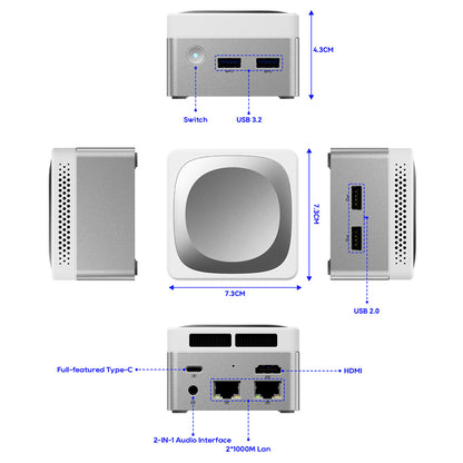 AOOSTAR T8 Mini PC (Free Docking Station), Intel N100 4 Cores Max 3.4GHz, 12GB LPDDR5 RAM 256GB SSD, Support Dual-screen 4K@60Hz Display, Dual Band WiFi, 1*Full-featured Type-C 2*USB3.0 2*USB2.0 1*HDMI 2*1000Mbps LAN 1*Audio Jack, 35W GaN Charger