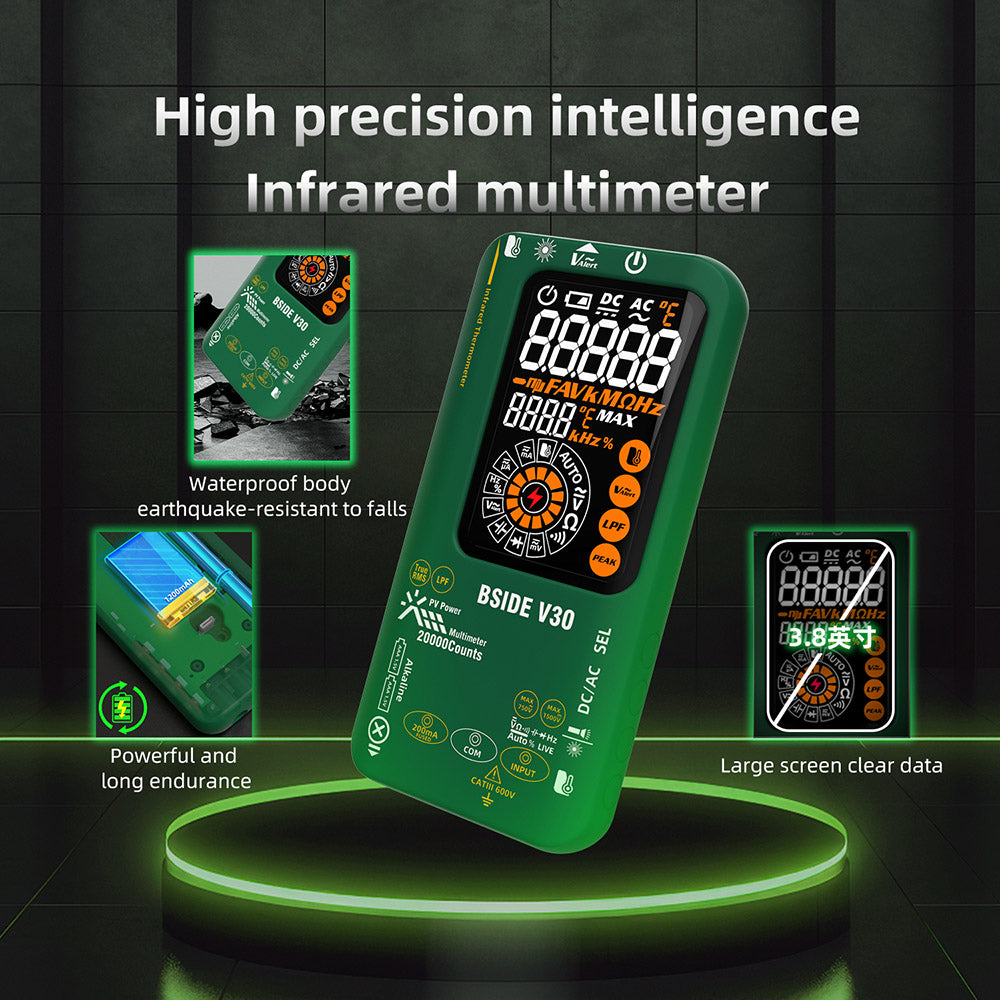 BSIDE V30 Photovoltaic Multimeter, High Voltage 1500V, T-RMS, 20000 Counts, LCD Screen, Electronic Maintenance, DC Current Test, Infrared Temperature Measurement