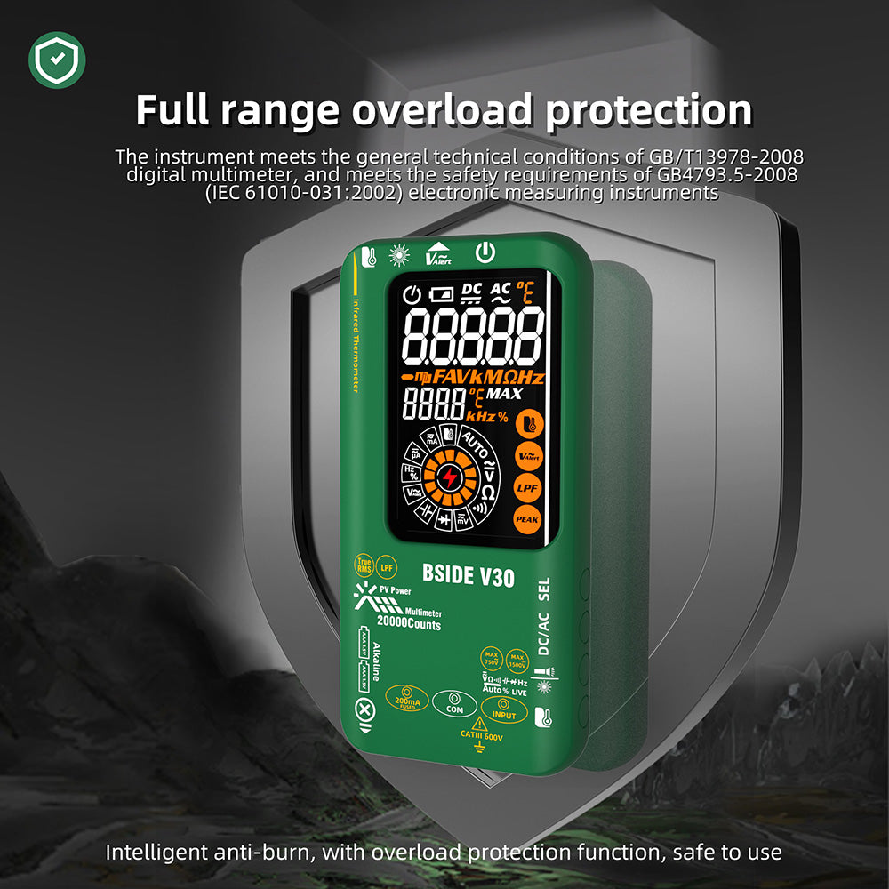 BSIDE V30 Photovoltaic Multimeter, High Voltage 1500V, T-RMS, 20000 Counts, LCD Screen, Electronic Maintenance, DC Current Test, Infrared Temperature Measurement