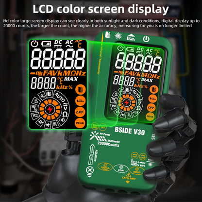 BSIDE V30 Photovoltaic Multimeter, High Voltage 1500V, T-RMS, 20000 Counts, LCD Screen, Electronic Maintenance, DC Current Test, Infrared Temperature Measurement