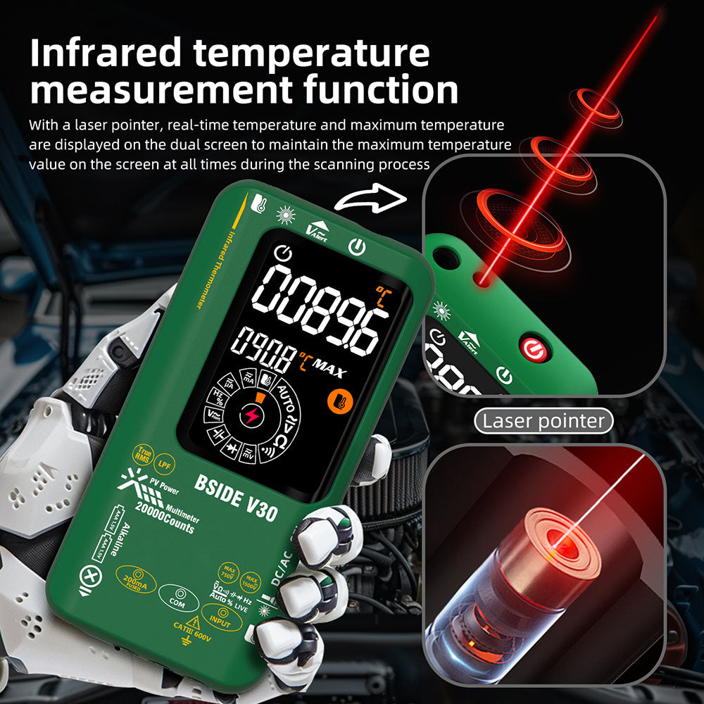BSIDE V30 Photovoltaic Multimeter, High Voltage 1500V, T-RMS, 20000 Counts, LCD Screen, Electronic Maintenance, DC Current Test, Infrared Temperature Measurement