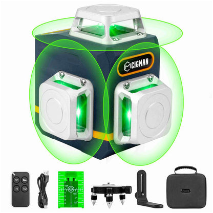 CIGMAN CM-701 3x360&#176; Self Leveling Laser Level, 100ft 3D Green Cross Line, Rechargeable Battery, Remote Control