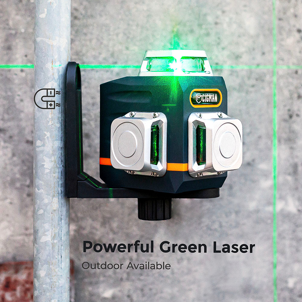 CIGMAN CM-701 3x360&#176; Self Leveling Laser Level, 100ft 3D Green Cross Line, Rechargeable Battery, Remote Control