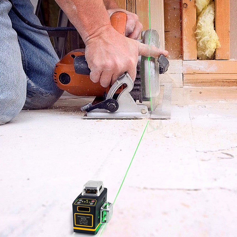 CIGMAN CM-701 3x360&#176; Self Leveling Laser Level, 100ft 3D Green Cross Line, Rechargeable Battery, Remote Control