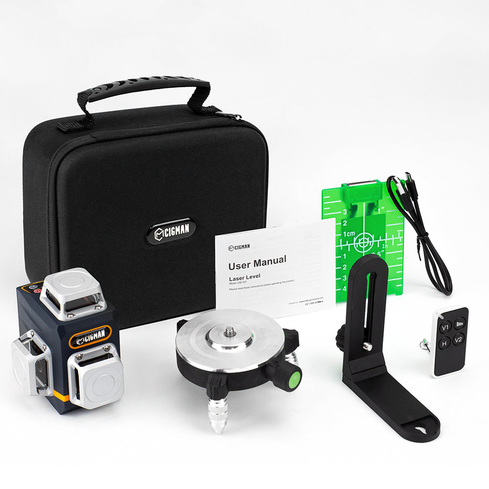 CIGMAN CM-701 3x360&#176; Self Leveling Laser Level, 100ft 3D Green Cross Line, Rechargeable Battery, Remote Control