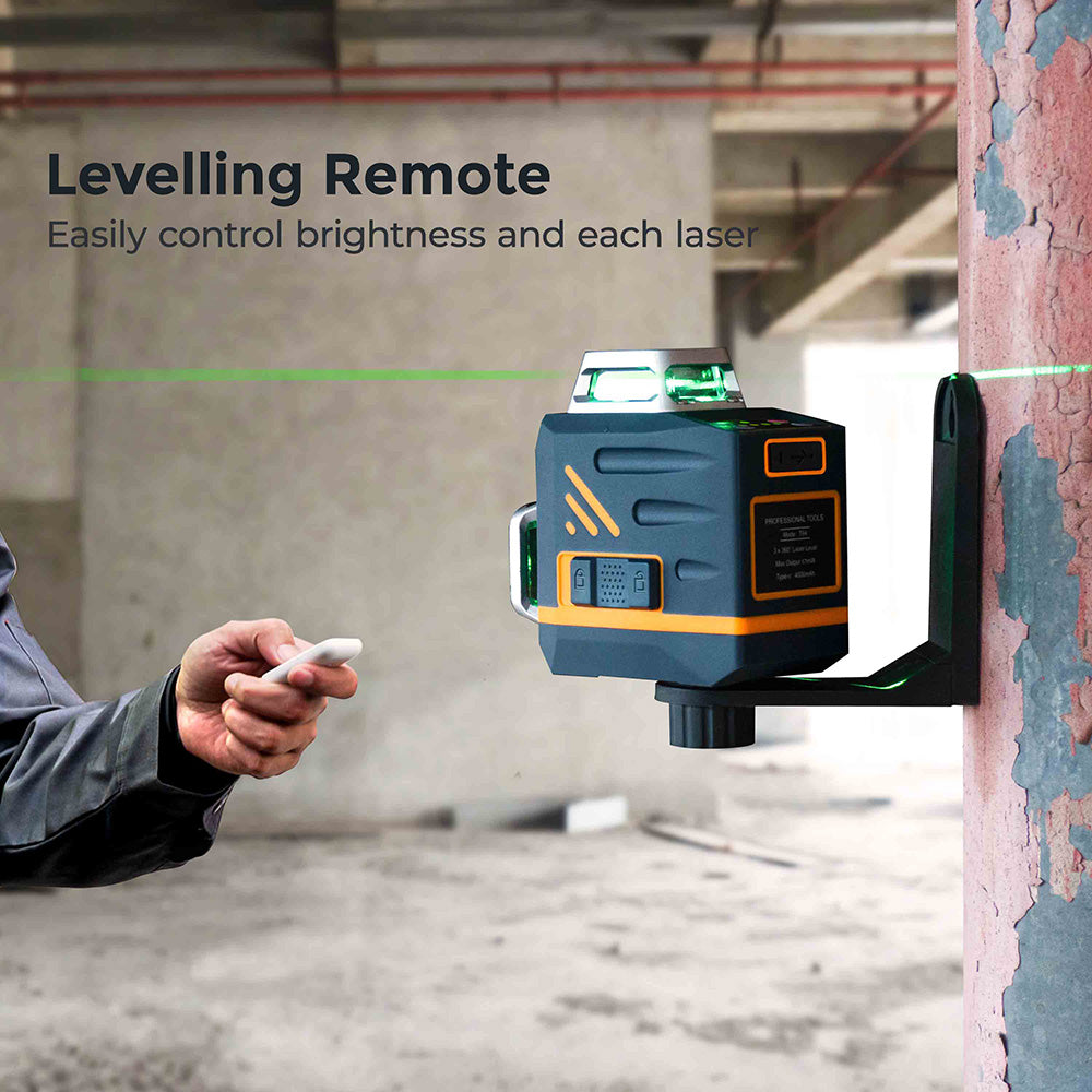 CIGMAN CM-701 3x360&#176; Self Leveling Laser Level, 100ft 3D Green Cross Line, Rechargeable Battery, Remote Control
