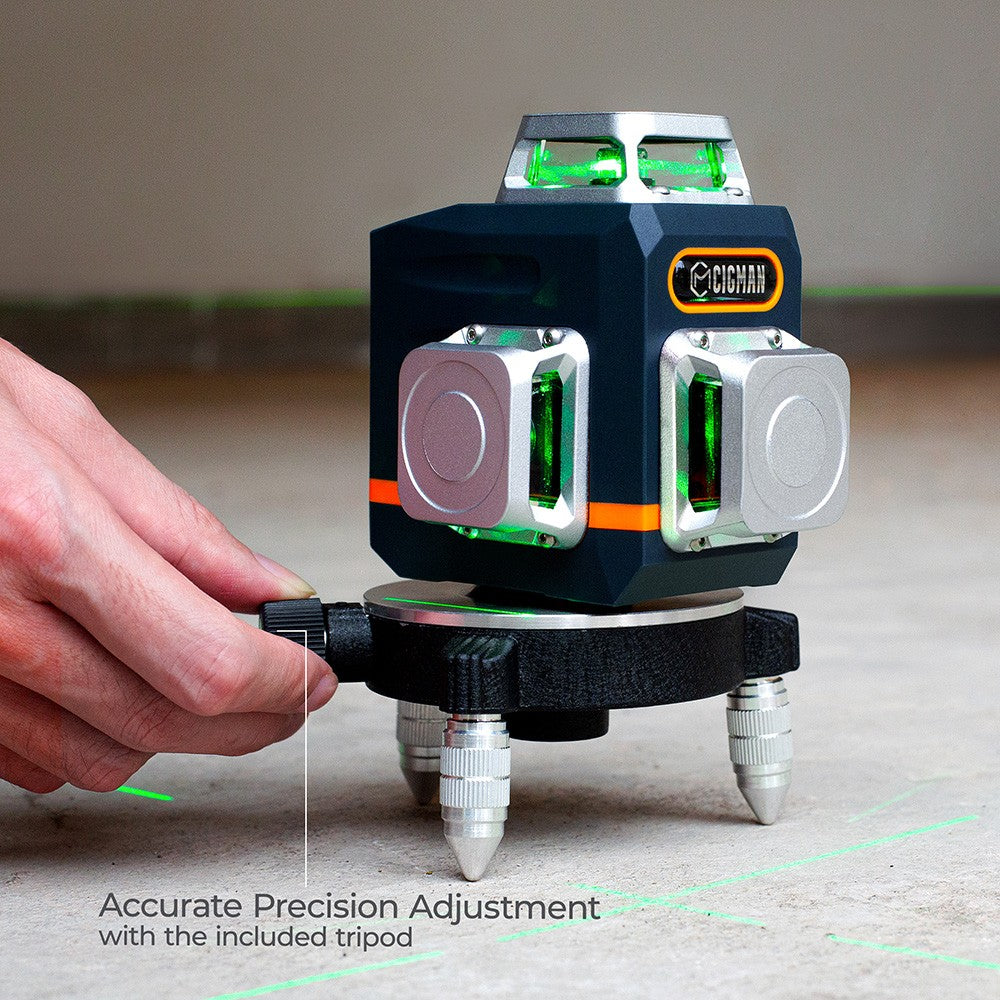 CIGMAN CM-701 3x360&#176; Self Leveling Laser Level, 100ft 3D Green Cross Line, Rechargeable Battery, Remote Control