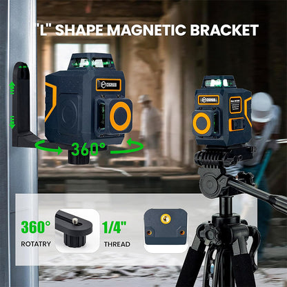 CIGMAN CM-720SE 2x360&#176; 8 Lines Laser Level, Green Cross Line, Self Leveling, IP54 Drip &amp; Dust Proof, with Type-C Rechargeable, Magnetic L-Shaped Base