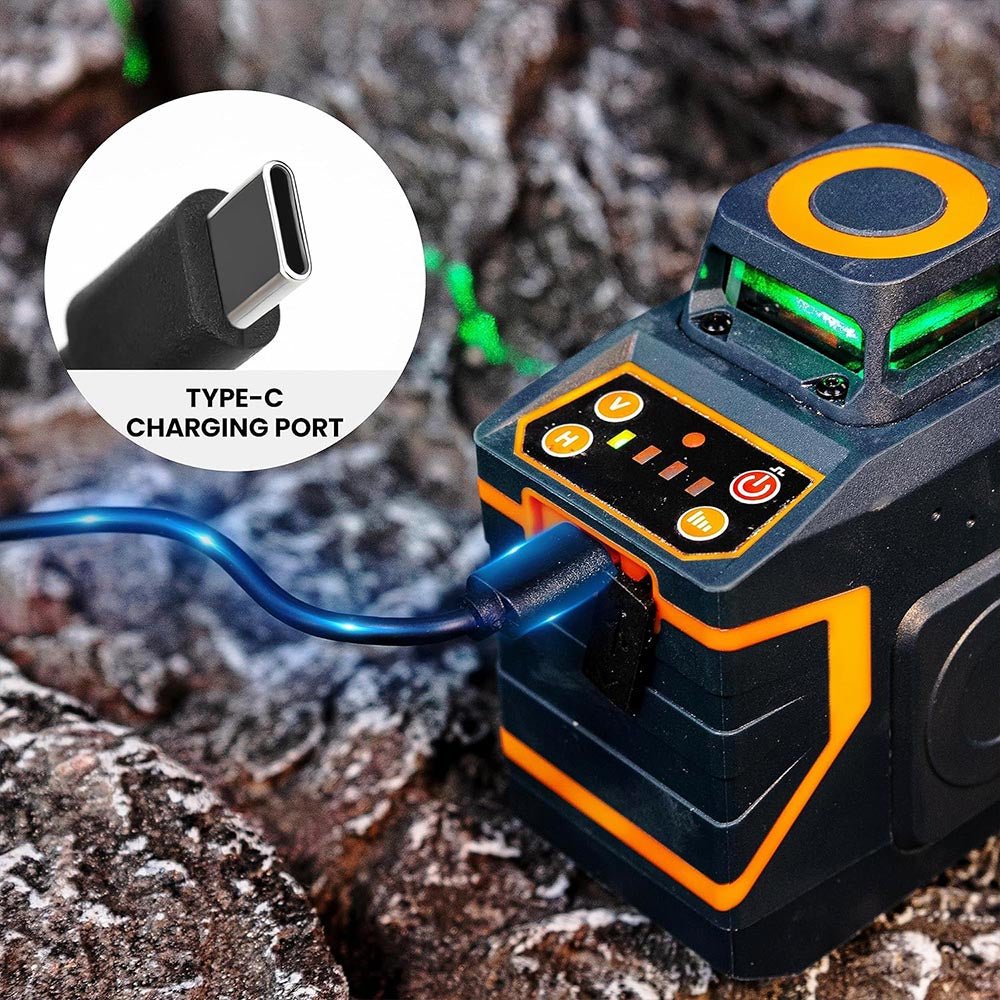 CIGMAN CM-720SE 2x360&#176; 8 Lines Laser Level, Green Cross Line, Self Leveling, IP54 Drip &amp; Dust Proof, with Type-C Rechargeable, Magnetic L-Shaped Base