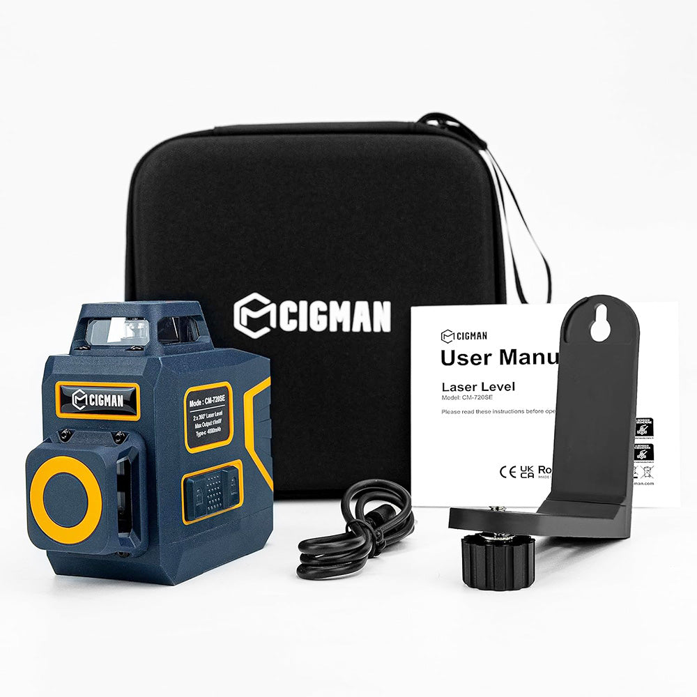 CIGMAN CM-720SE 2x360&#176; 8 Lines Laser Level, Green Cross Line, Self Leveling, IP54 Drip &amp; Dust Proof, with Type-C Rechargeable, Magnetic L-Shaped Base