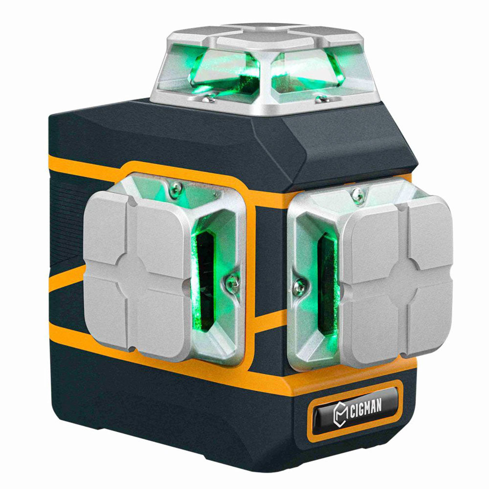 CIGMAN CM-801 3x360&#176; Self Leveling Laser Level, 3D Green Cross Line, IP54, with Dual Rechargeable Batteries, Remote Controller and Magnetic L-Shaped Bracket