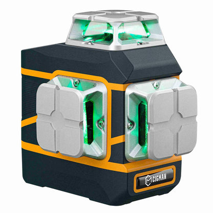 CIGMAN CM-801 3x360&#176; Self Leveling Laser Level, 3D Green Cross Line, IP54, with Dual Rechargeable Batteries, Remote Controller and Magnetic L-Shaped Bracket