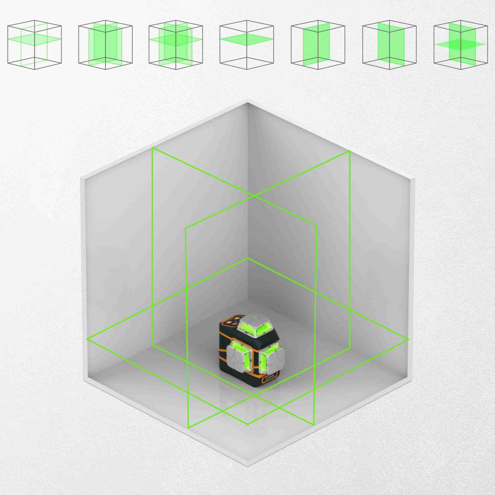 CIGMAN CM-801 3x360&#176; Self Leveling Laser Level, 3D Green Cross Line, IP54, with Dual Rechargeable Batteries, Remote Controller and Magnetic L-Shaped Bracket
