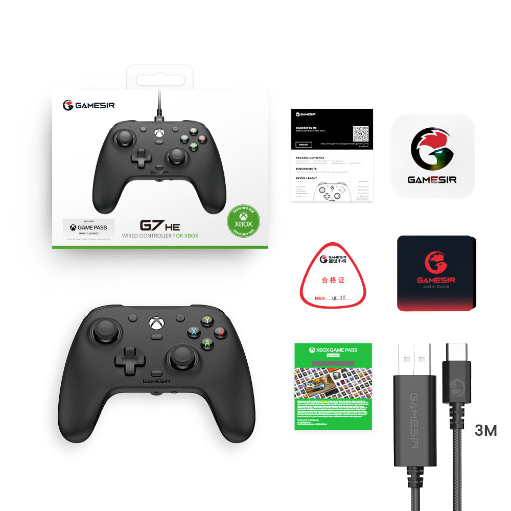 [Xbox Certified] GameSir G7 HE Wired Game Controller, Hall Effect Sticks, Hall Triggers, 1-month Free XGPU, Magnetic Swappable Faceplate - Black