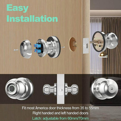 Geek Chef GeekTale K01-05 Smart Door Knob, Biometric Fingerprint Door Lock, App Control, Emergency Backup Keys - Silver