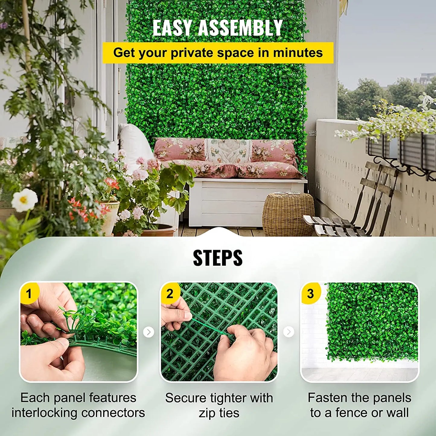 VEVOR - Decoración de pared con plantas artificiales, seto de boj, panel de pared, decoración del hogar, plantas falsas, césped, fondo de pared, pantalla de seto de privacidad