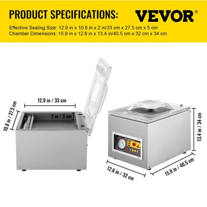 VEVOR DZ-260S Food Vacuum Packing Machine Commercial Chamber Vacuum Sealer Kitchen Meat Bag Packaging Food Saver Sealing Machine