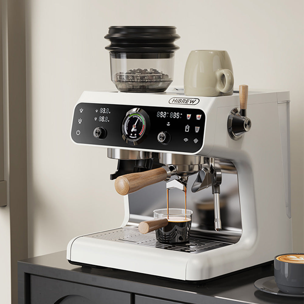 HiBREW H7B Espresso Machine, Dual-heating System, 58mm Portafilter, Built-in Grinder with 30 Size Settings, Touch Screen, for Cafe Hotel Restaurant