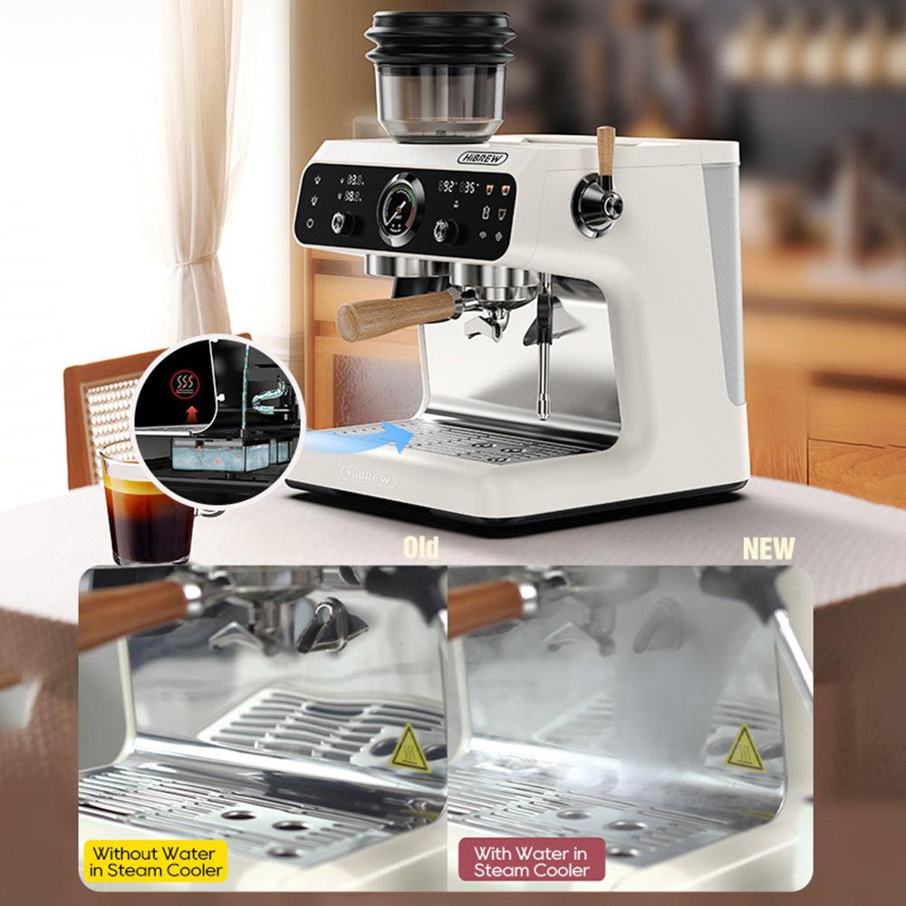 HiBREW H7B Espresso Machine, Dual-heating System, 58mm Portafilter, Built-in Grinder with 30 Size Settings, Touch Screen, for Cafe Hotel Restaurant