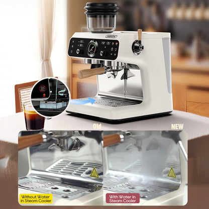 HiBREW H7B Espresso Machine, Dual-heating System, 58mm Portafilter, Built-in Grinder with 30 Size Settings, Touch Screen, for Cafe Hotel Restaurant