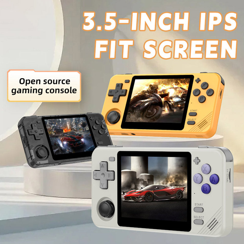 Powkiddy RGB10X Handheld Game Console, Open Source Linux, 3.5-inch 640*480 IPS Screen, 64GB TF Card, 64-bit 3D Simulators, 6 Hours Autonomy - Grey
