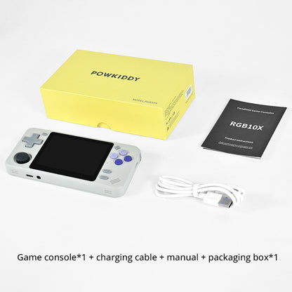 Powkiddy RGB10X Handheld Game Console, Open Source Linux, 3.5-inch 640*480 IPS Screen, 64GB TF Card, 64-bit 3D Simulators, 6 Hours Autonomy - Grey