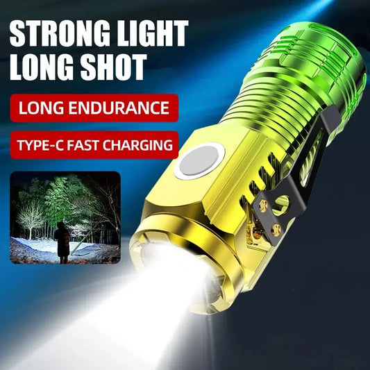 Linterna LED potente, súper brillante, mini, portátil, de tres ojos, con imán multifunción y carga para el hogar y exteriores.