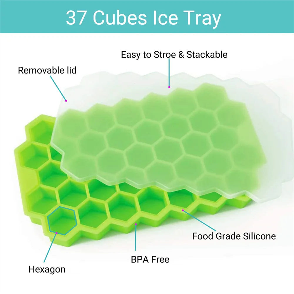 Molde para bloques de hielo de silicona con forma de panal, reutilizable, apto para uso alimentario, con tapas para jugos y vino en verano.