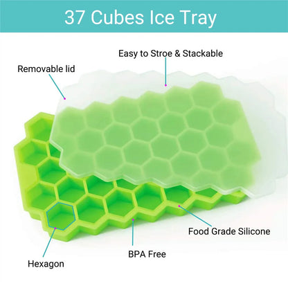 Molde para bloques de hielo de silicona con forma de panal, reutilizable, apto para uso alimentario, con tapas para jugos y vino en verano.