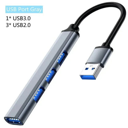 Extensor multifunción de un solo arrastre, concentrador de aleación de aluminio para portátil, divisor USB 3.0 tipo C, multiinterfaz para TV y teléfono móvil.