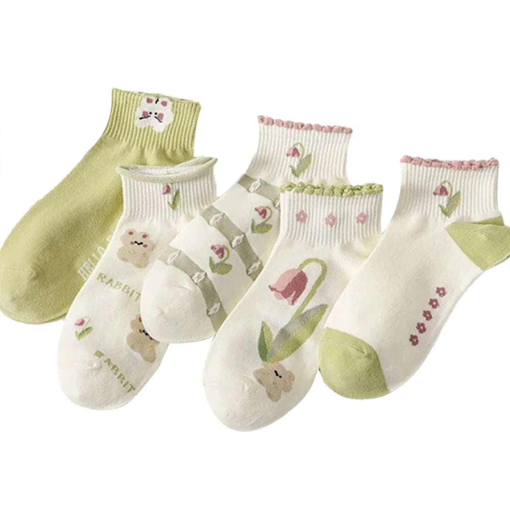 10 Pairs Women Low Socks Set With Cute Bear Pattern Fashionable Women Casual Versatile Style Comfortable Breathable Short Socks