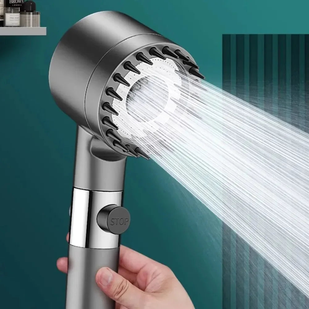 Cabezal de ducha con filtro de alta presión, rociador ajustable de 3 modos con cepillo de masaje, grifo de lluvia, accesorios de baño