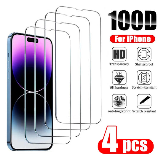 4Pcs Tempered Glass for IPhone 14 13 12 11 Pro Max Screen Protector for IPhone 11 13Mini 7 8 14 Plus SE X XS XR 14Pro Glass