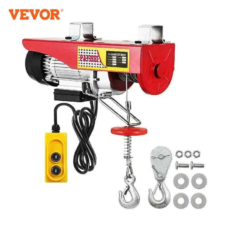 Grúa elevadora eléctrica VEVOR de 250-500 kg con cabrestante para barcos, coches, garajes y ascensores con control remoto por cable.