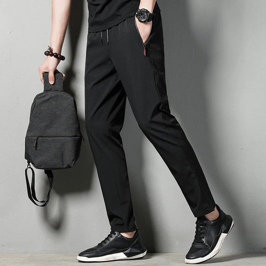 Pantalones casuales de verano para hombre, ajustados, versión coreana, de seda helada, deportivos Jinlun, de tubo recto, de secado rápido
