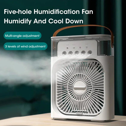 Humidificador portátil 3 en 1, ventilador de aire acondicionado, USB, luz LED nocturna, vaporizador de agua, divertido enfriador de aire, humidificador para el hogar.
