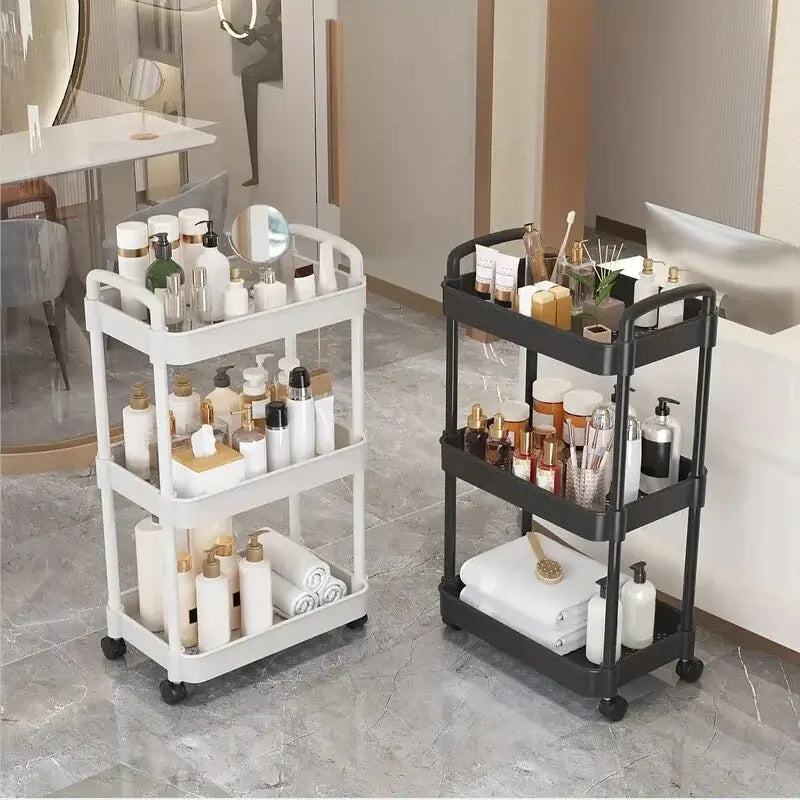 1 PC 3-Layer Rolling Plastic Storage Cart with Armrests - Space-Efficient Multi-Room Organizer, Matte Finish