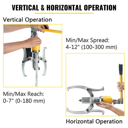 Extractor de engranajes hidráulico VEVOR de 5/10/15 toneladas, extractor de cojinetes de rueda, herramientas separadoras ajustables de dos y tres mordazas para taller de reparación de garaje.