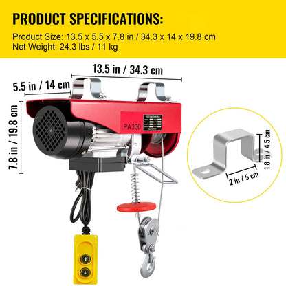 Grúa elevadora eléctrica VEVOR de 250/300 kg con cabrestante para barcos, coches, garajes y ascensores con control remoto por cable.