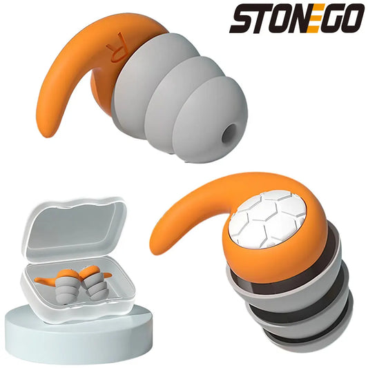 STONEGO 1 par de tapones para los oídos de silicona de triple capa con cancelación de ruido, adecuados para dormir, nadar, impermeables, filtro de ruido.