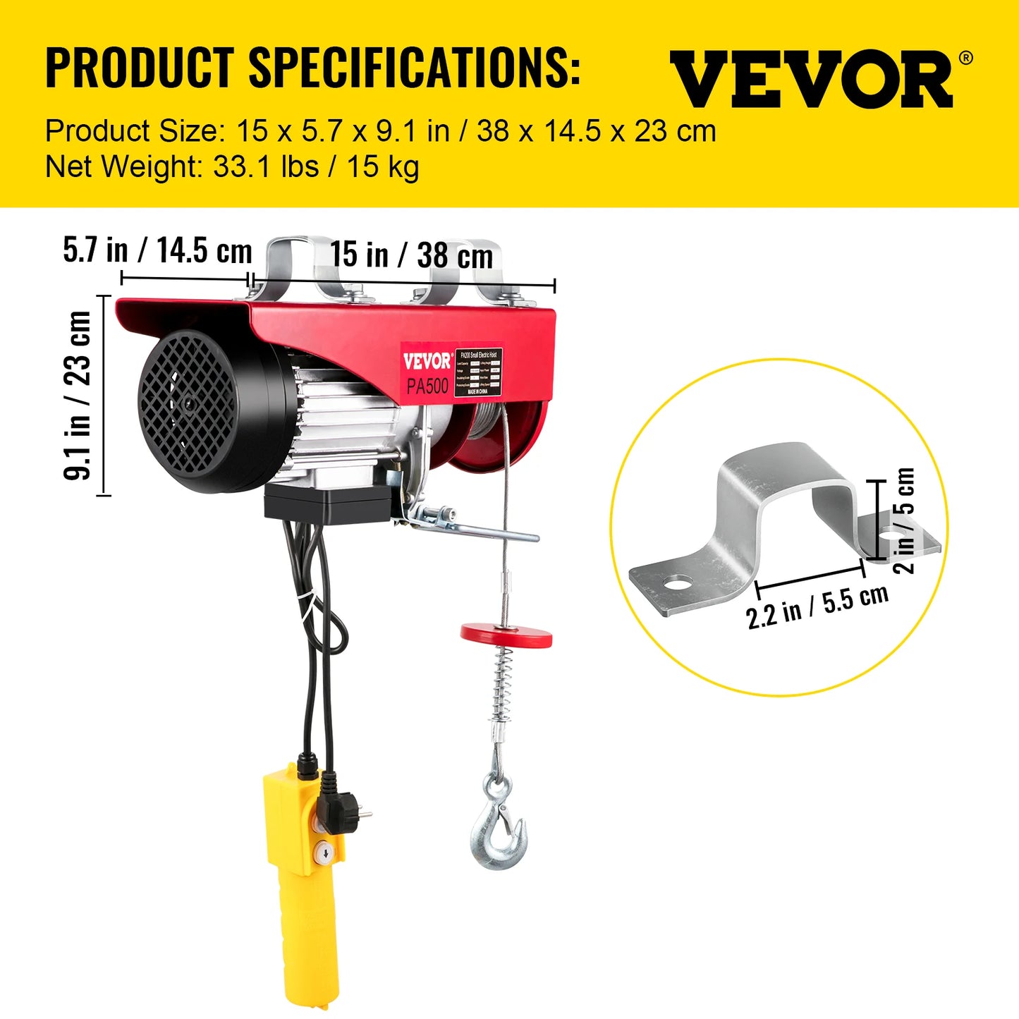 Grúa elevadora eléctrica VEVOR de 250/300 kg con cabrestante para barcos, coches, garajes y ascensores con control remoto por cable.