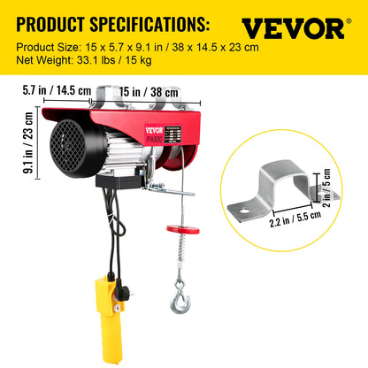 Grúa elevadora eléctrica VEVOR de 250/300 kg con cabrestante para barcos, coches, garajes y ascensores con control remoto por cable.