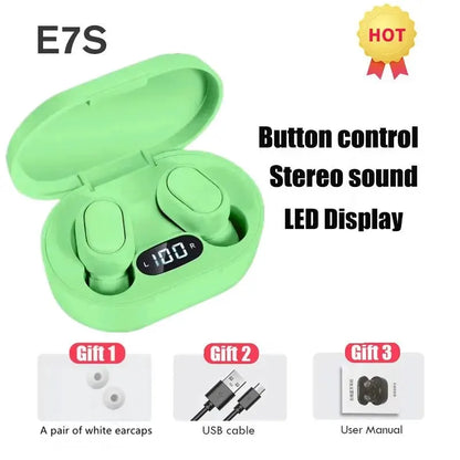 Auriculares inalámbricos TWS E7S con Bluetooth, deportivos, resistentes al agua, con micrófono y compatibles con todos los teléfonos inteligentes.
