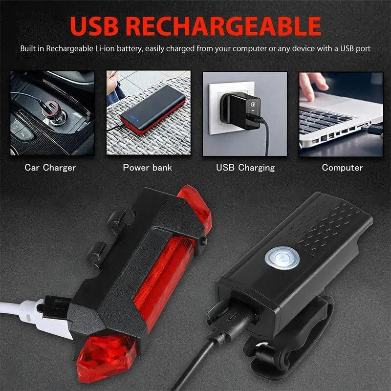 Luces delanteras para bicicleta de montaña, recargables por USB, LED, resistentes al agua, luz de advertencia de seguridad para bicicleta, accesorios de ciclismo