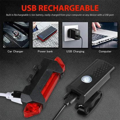 Luces delanteras para bicicleta de montaña, recargables por USB, LED, resistentes al agua, luz de advertencia de seguridad para bicicleta, accesorios de ciclismo