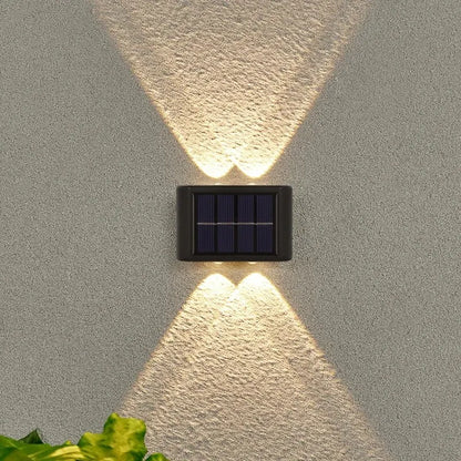 Luces decorativas de pared para patio, luminarias de iluminación exterior para el hogar, lámparas de pared con espejo convexo solar con luz ascendente y descendente