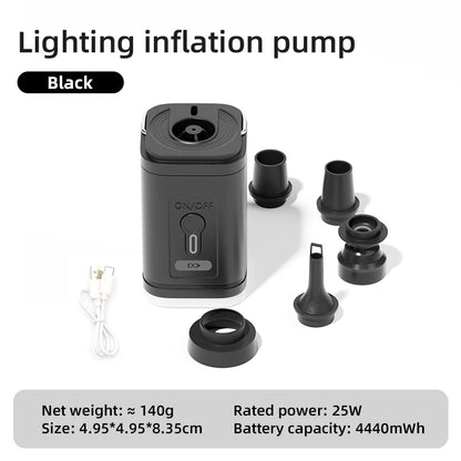 Bomba de aire eléctrica 3 en 1 con luces, minicompresor de aire inalámbrico, carga USB, inflador/desinflador para acampar al aire libre.